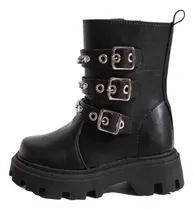 Comprar Botas Borcegos Chunky Boots Negros De Nena Niña Con Hebillas