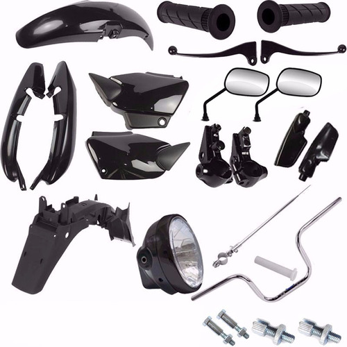 Kit Carenagem + Kit Guidao Farol Cg 125 Fan 2004/2008 Preto