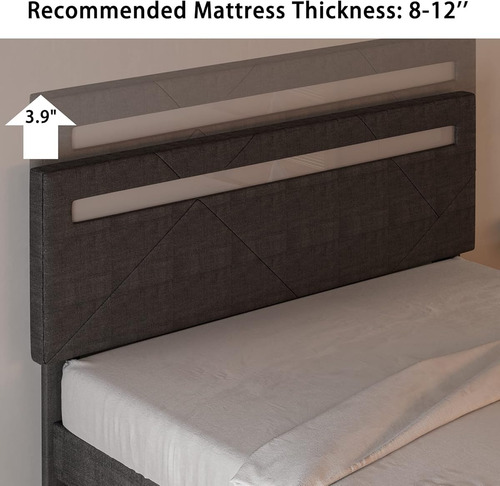 Base De Cama Matrimonial Likimio Con Luces Led Gris