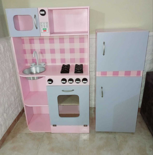 Juego Infantil Cocina + Heladera Mini- Niños- Mdf Pintado