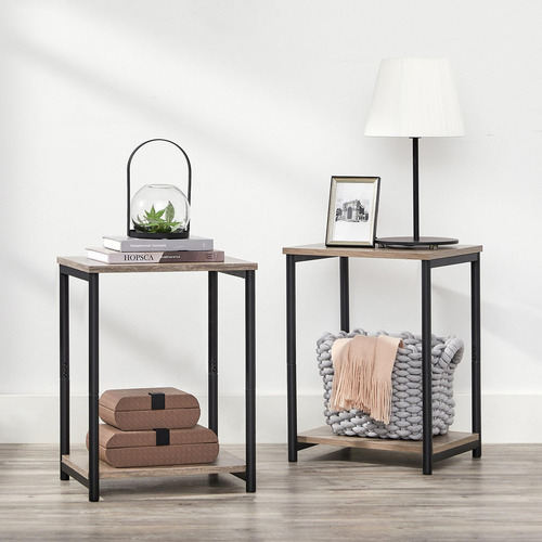 Vasagle Mesas Auxiliares, Juego De 2, Mesitas De Noche, Con Estante De Almacenamiento, Marco De Acero, Para Sala De Estar, Dormitorio, Estilo Industrial, Marrón Rústico Y Negro Mlet272b01