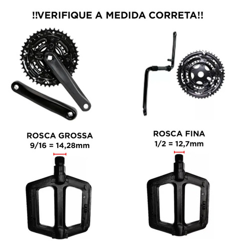 Kit 8 Pedais Plataforma Nylon Rosca Fina 1/2 Paco C Refletor