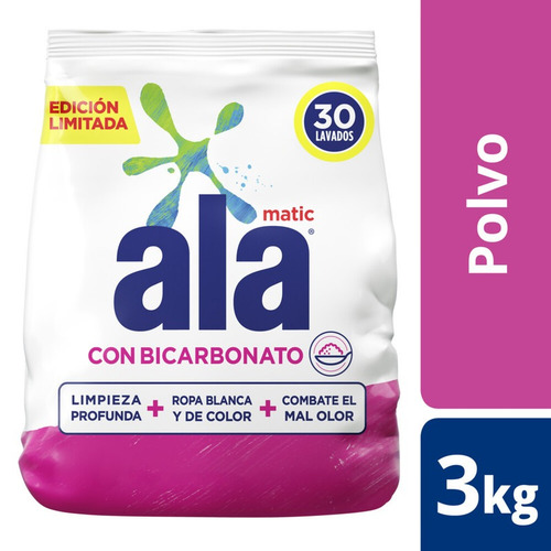 Jabon En Polvo Matic Con Bicarbonato Ala Paquete 3 Kg