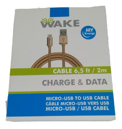 Cable Wake  Micro Usb 2 Mts Dorado Metalico 