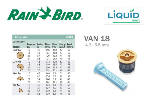 Aspersor Riego Tobera + Boquilla Van 18 Rain Bird (5,5 Mts)