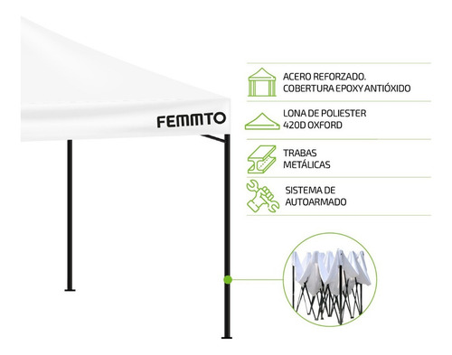 Gazebo 3x4,50 Metros Autoarmable Plegable Reforzado Exterior Color Blanco