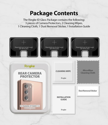 Imagen 4 de 10 de Vidrio Templado Cámara Samsung Galaxy Z Fold 2 Ringke Packx3