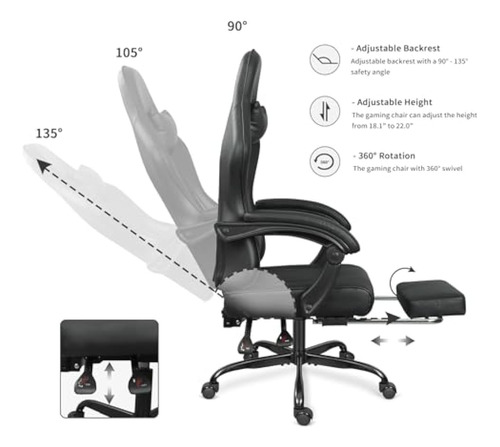 Silla Gaming Con Reposapiés Y Masaje Lumbar