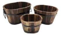 Comprar Set 3 Maceteros De Madera Tipo Barril Para Jardín Terraza