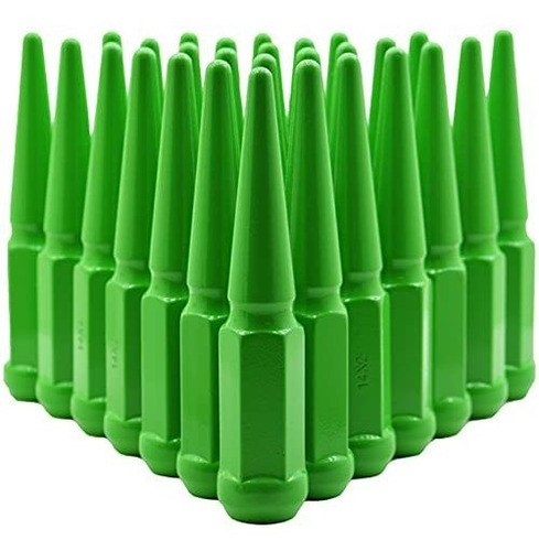 32 Pc Gloss Lime Green Spike Lug Nuts Powder Coated | Steel 