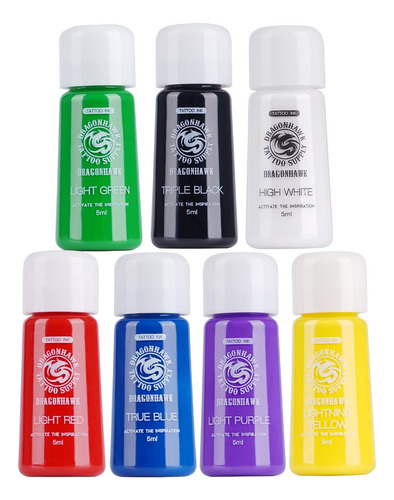 Tinta De Tatuaje Dragonhawk Premium Juego 7 Colores 0.2 Fl O Juego De 7 Colores Distintos