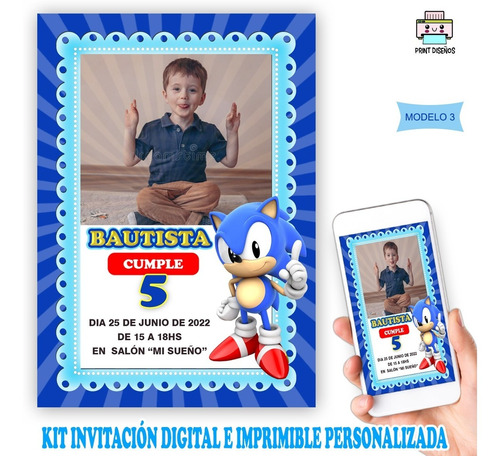 Tarjeta Invitación Digital Personalizada Whatsapp Sonic Foto
