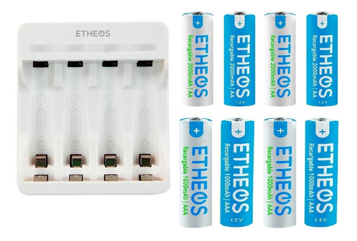 Kit Cargador Usb + Pilas Recargables (4 Aa Y 4 Aaa) 