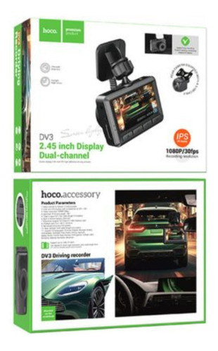 Hoco Dv3 Dashcam Videocamara C/display P/auto Doble Canal Bk Color Negro