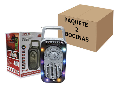 Bocina Bafle Reproductor Luz Led Rgb Radio Fm Am Sw Usb 2pz Color Negro