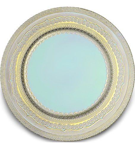12 Bajo Plato Base Color Azul Claro Grecas Dorado Mod.75-49
