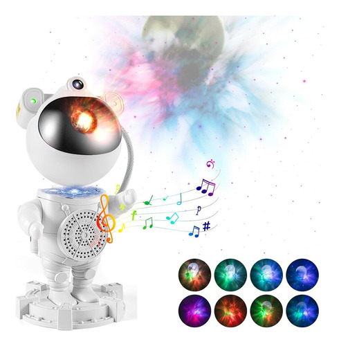Astronauta Proyector Galaxia Estrellas Lampara Luz Con Parlante Bluetooth Levys Bazar Color Blanco