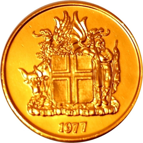 Islandia Moneda De 10 Kronur De 1977 Con Oro 24k Con Cápsula