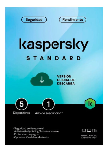 Kaspersky Standard 5 Disp 1 Año Antivirus Descargable