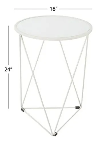 Mesa De Acero Triangular Con Espejo Redondo, Blanca 18 X 24