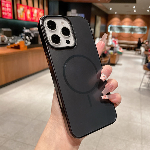 Funda Para Iphone Compatible Con Magsafe Colores Metálicos Negro Iphone 16 Pro Max