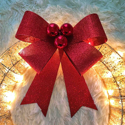 Corona De Navidad, Corona De Metal, Led, Cálido, Gran Lazo,