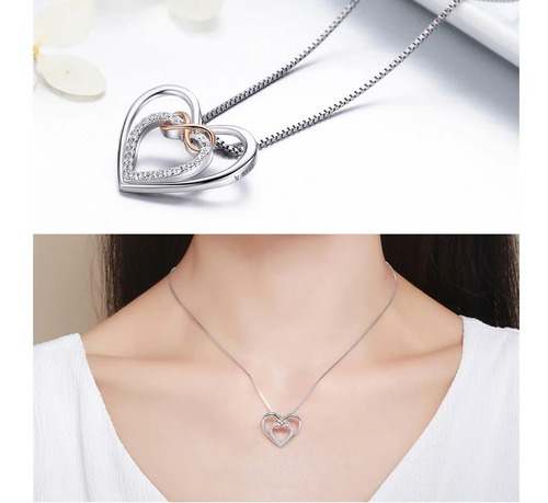 Collar Plata 925 Amor Infinito Corazón Con Circones
