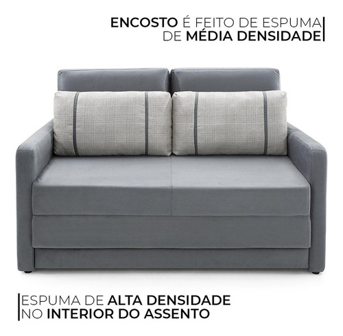 Sofá-cama 3 Lugares Queen Herval Space, Suede Molhado Cinza Cor Cinza-escuro Desenho Do Tecido Liso