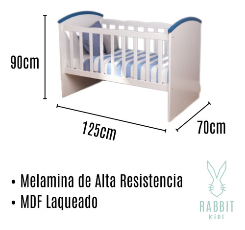 Cuna Fija Tradicional Barrotes P/ Colchón 60x120 Rabbit Kids
