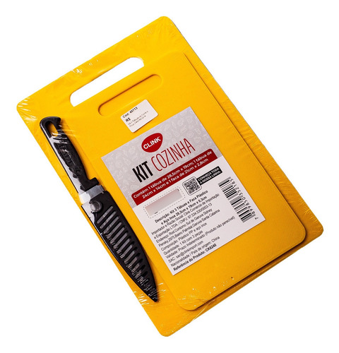 Kit 2 Tábuas/ Faca Plástico E Aço Inox 28,5cm X 19cm X 0,5cm