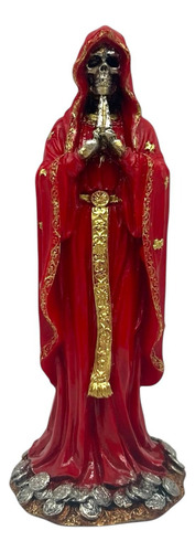 Santa Muerte Con Manto De Estrellas 18cm Rojo