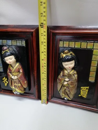 Cuadro Japonés Antiguo En Madera Y Ceramica Al Oleo Relieve (Usado)