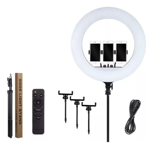 Aro Led Luz 45cm Doble Trípode Luminación Celular Control Estructura Negro