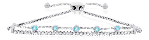 Pulsera Bolo Ajustable De Doble Hilera De Topacio Blanco Y A