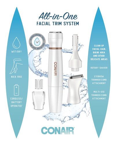 Aparador De Depilação Facial Conair All-in-1 Para Mulheres