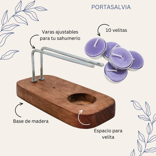 Portasalvia O Quemador De Sahumerios De Madera Con 10 Velas Marrón Madera Claro Y Plateado