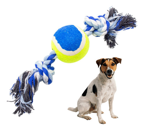Juguete Perro Soga Pelotas Nudo Anti Ansiedad Premium Color Azul