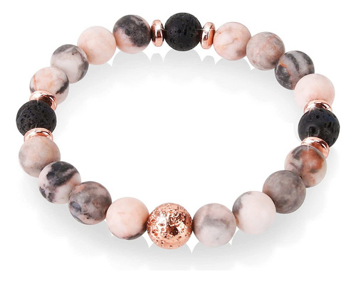 Pulsera De Jaspe De Cebra Rosa Lava Rock, Para Aliviar El Es