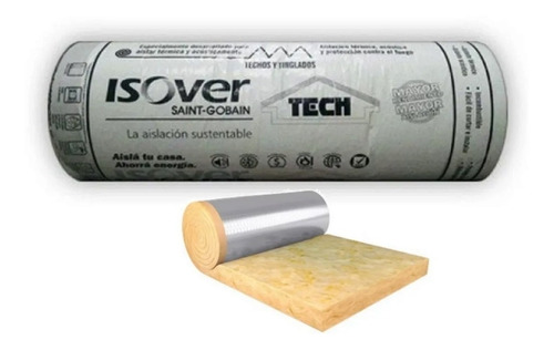 Rollo Lana De Vidrio Isover Tech Plata 20m2 C/ Foil Aluminio