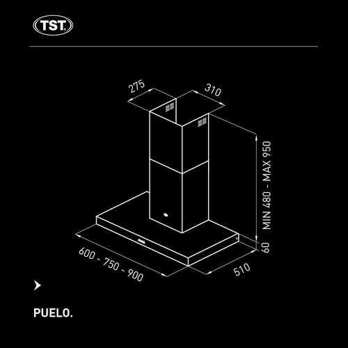 Campana De Cocina Tst Puelo 60cm. 3 Velocidades Luz Led Cuot