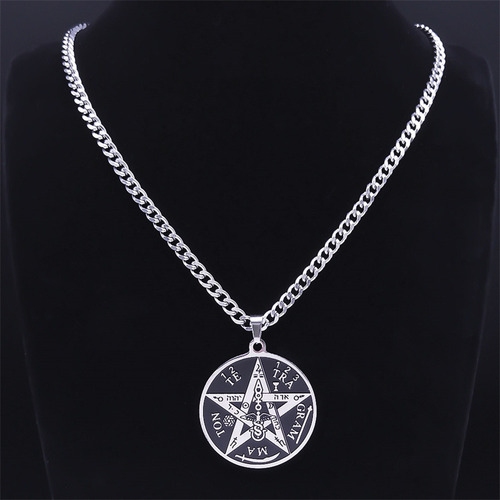 Y Collar Pentagrama Tetragramaton Negro Oscuro Cinco Puntas