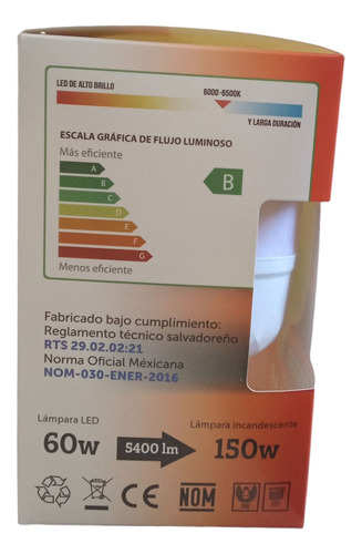 Foco Led Luz Blanca 60w Tres B Tipo Pilar Blanco Frío