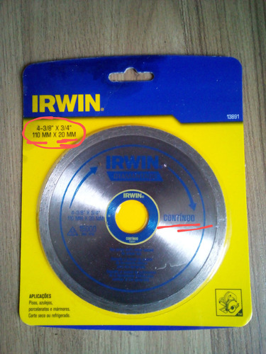 Irwin  IW13891 Disco Diamantado Continuo 1500MAX. Rpm  110mm x 20mm 