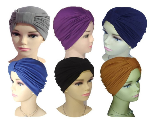 6 Turbantes Para Mujer Algodón Oncológico Quimio / Tyamia Color Gris-negro-morado-chedron-mezclilla-marino