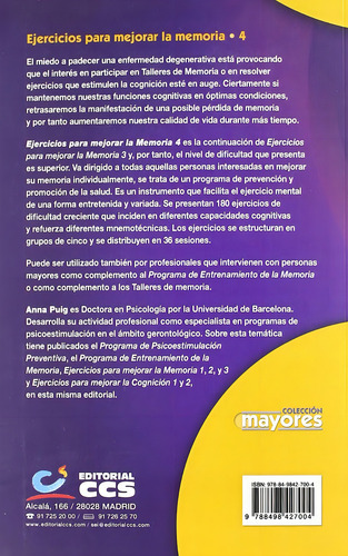 Libro Ejercicios Para Mejorar La Memoria 4 Original