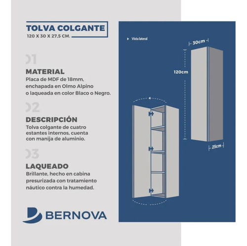 Mueble De Baño Tolva Colgante Organizador Blanco Laqueado Cu