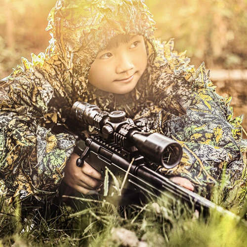 Camo Transpirable De Hoja Con Capucha Elástico Ghillie