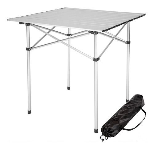 Mesa De Camping Aluminio Enrollable 70x70 Con Bolso Liviana