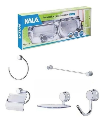 Kit De Acessórios Banheiro 5 Peças Abs Cromado Kala - 265497