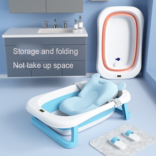 Bañera Tina Plegable Para Bebé Con Termometro + Cojín Malla